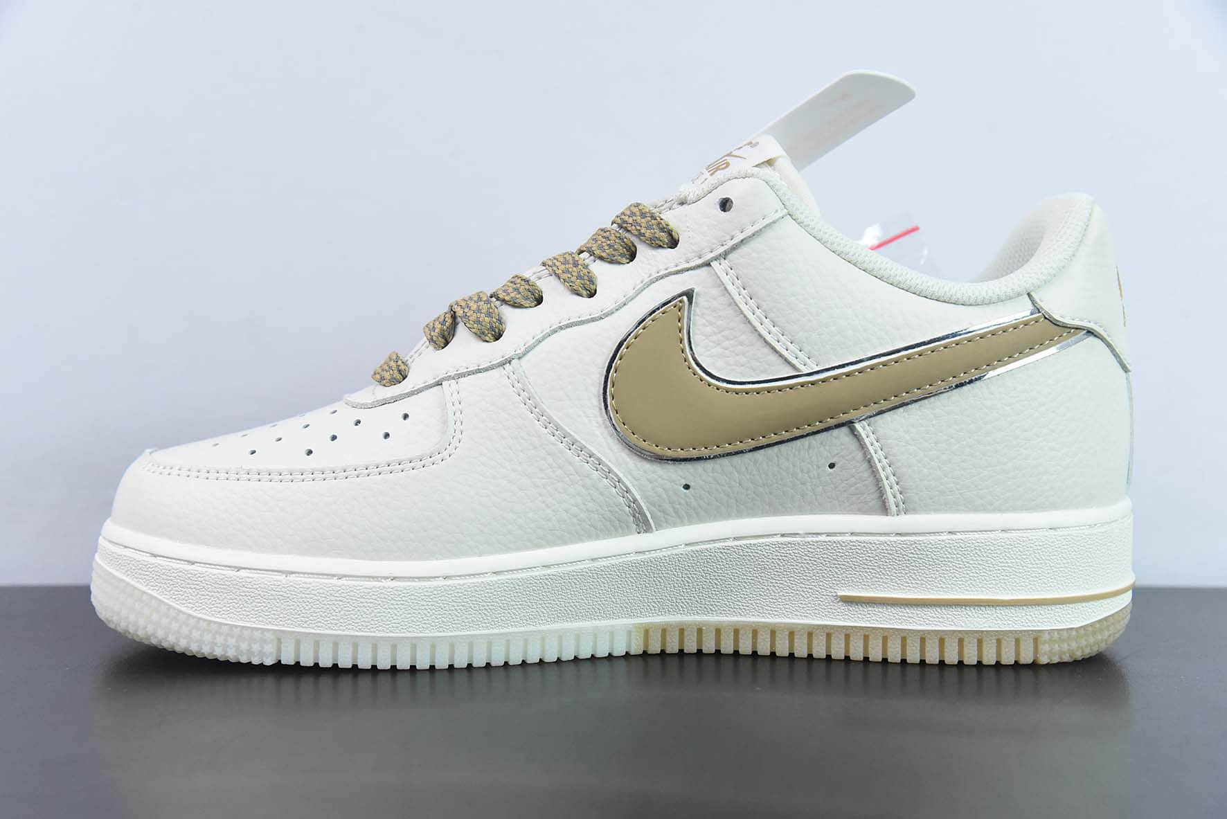 耐克Nike Air Force 1 AF1 白棕银边刺绣3M反光版空军一号低帮休闲板鞋纯原版本 货号：JJ0253-007