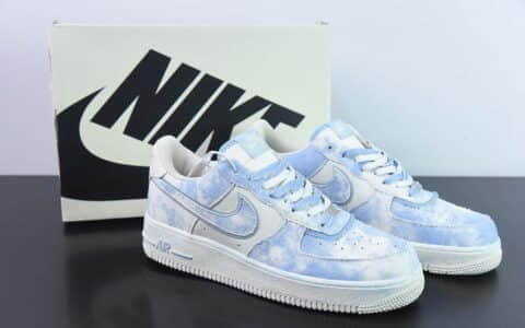 耐克Nike Air Force 1 AF1白蓝牛仔扎染空军一号低帮休闲板鞋纯原版本 货号：FB0607-022