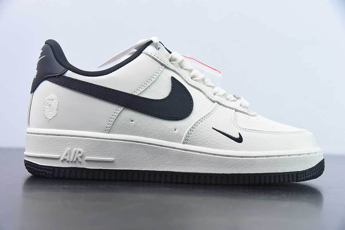 耐克Nike Air Force 1 Low 07 BAPE拼接米白黑空军一号低帮休闲板鞋纯原版本 货号：BS9055-746