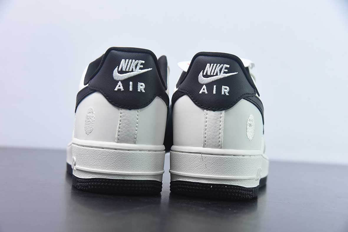 耐克Nike Air Force 1 Low 07 BAPE拼接米白黑空军一号低帮休闲板鞋纯原版本 货号：BS9055-746