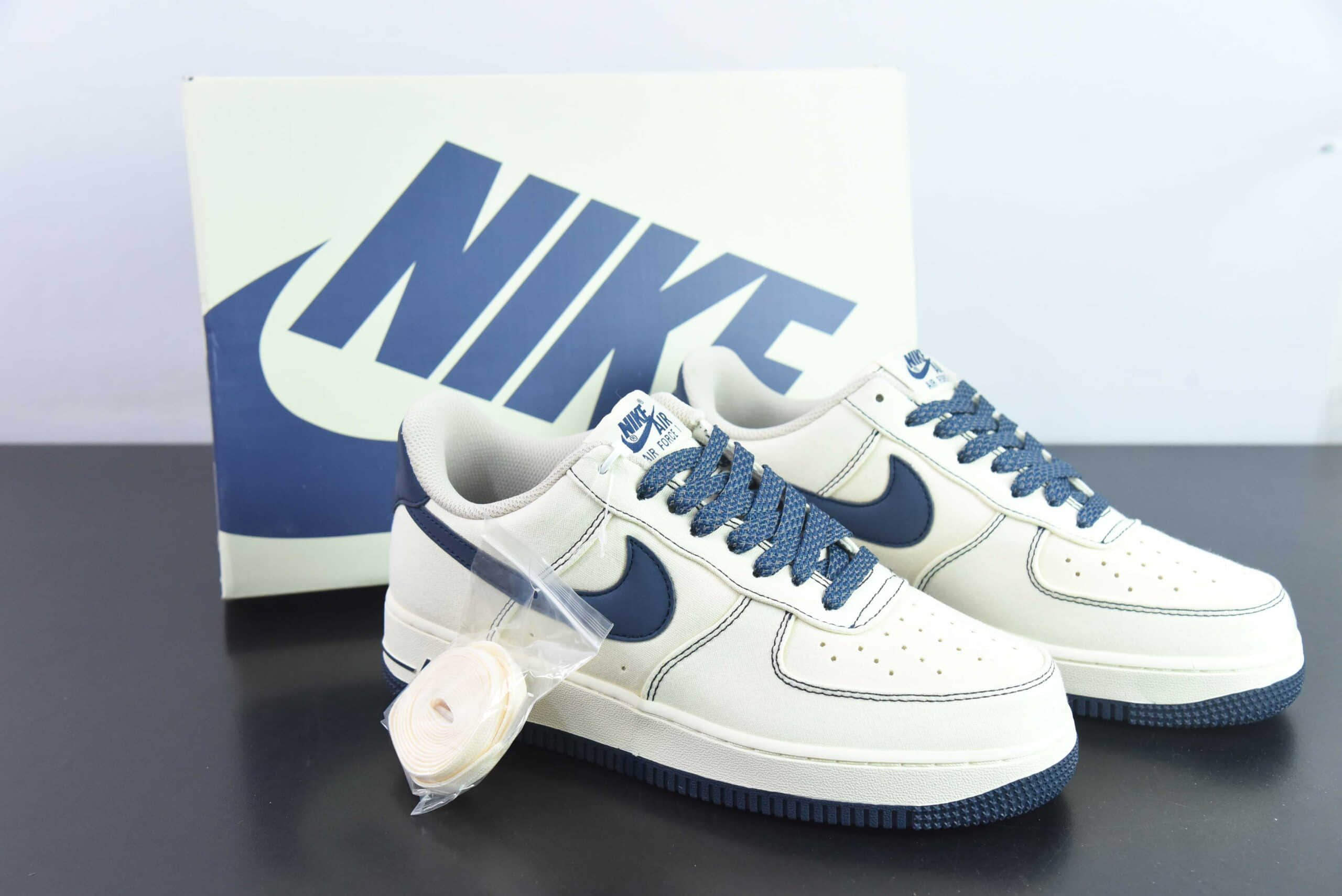 耐克NIke Air Force 1 '07 米白深蓝帆布面空军一号低帮休闲板鞋纯原版本 货号：TQ1456-299 