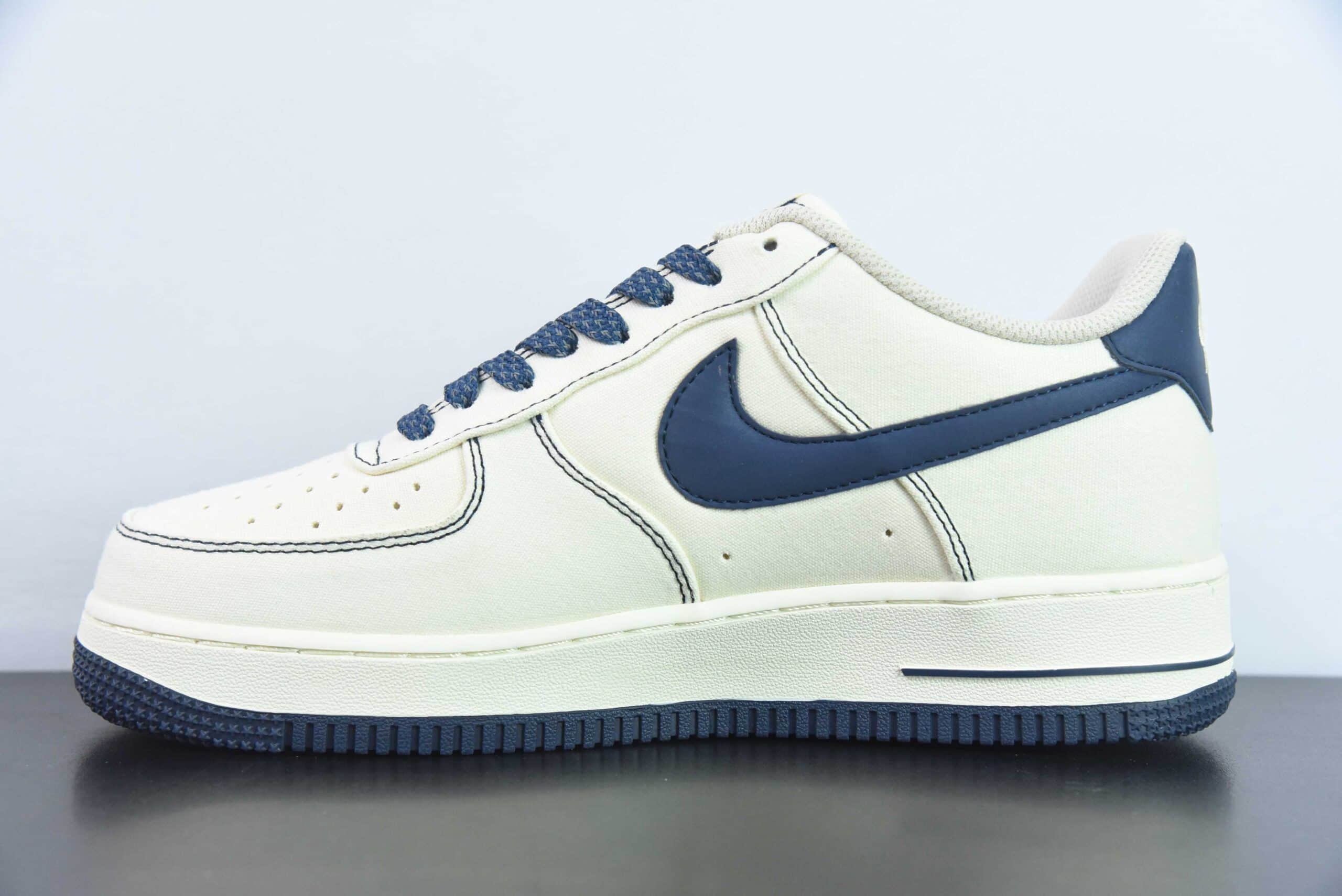 耐克NIke Air Force 1 '07 米白深蓝帆布面空军一号低帮休闲板鞋纯原版本 货号：TQ1456-299 