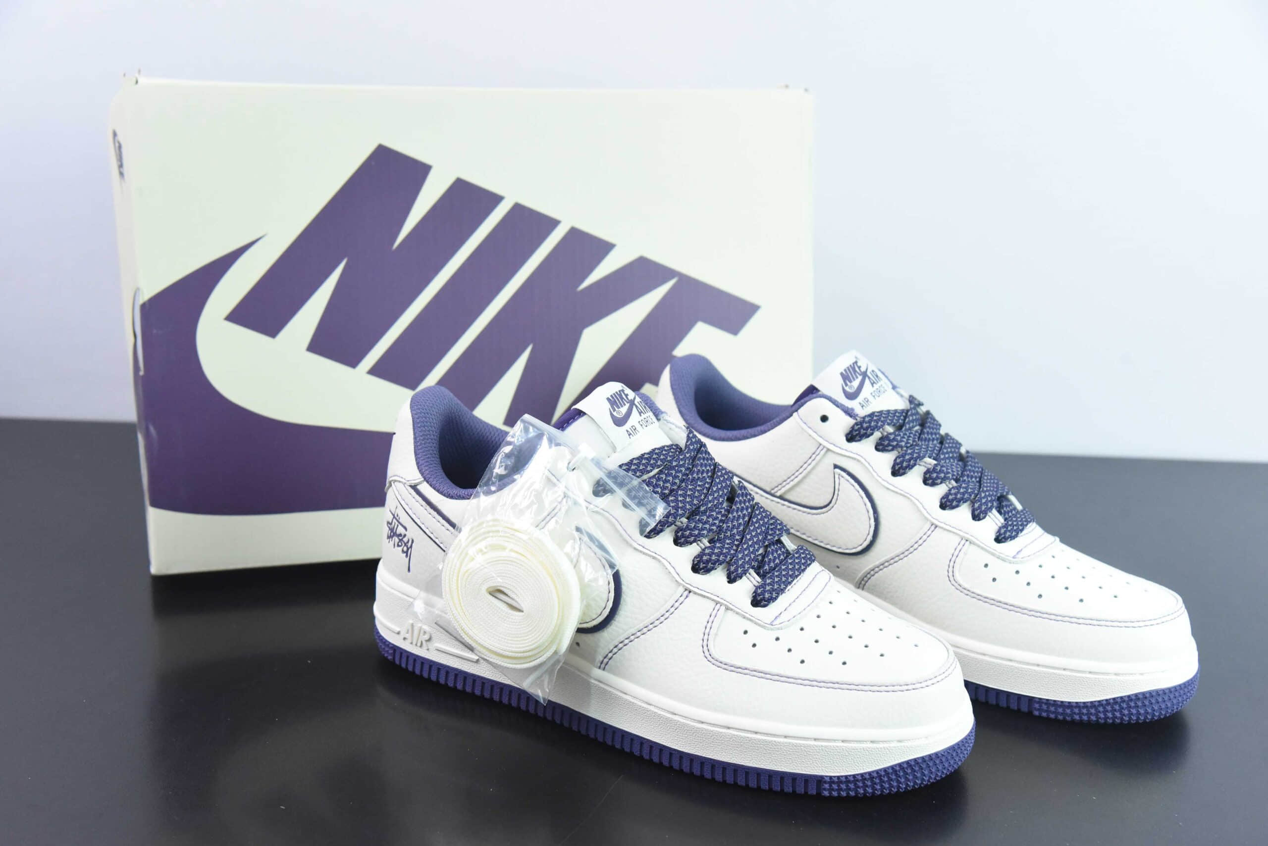 耐克Nike Air Force 1 Low斯图西联名白紫空军一号低帮百搭休闲运动板鞋纯原版本 货号：UN1635-222 