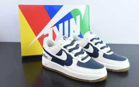 耐克Nike Air Force 1 Low 白深蓝双勾字母签名印花空军一号低帮运动休闲板鞋纯原版本 货号：CC2569-066