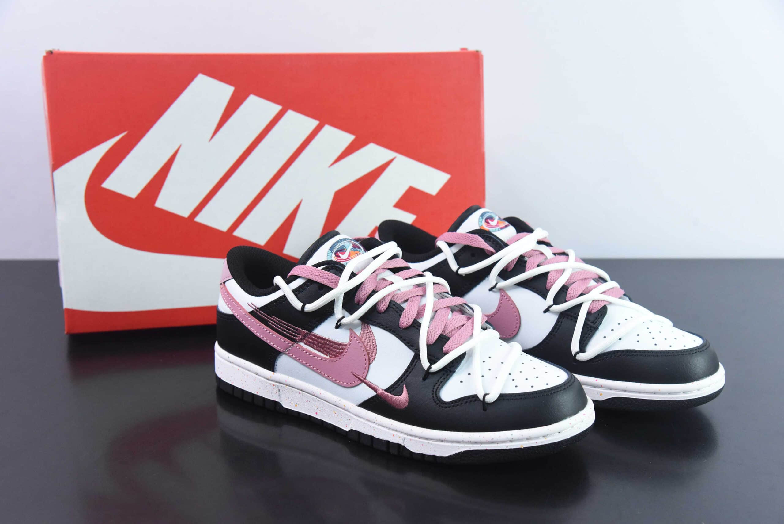 耐克Nike SB Dunk Low 解构活力三钩黑白粉SB低帮休闲滑板鞋纯原版本 货号：FD4623-153