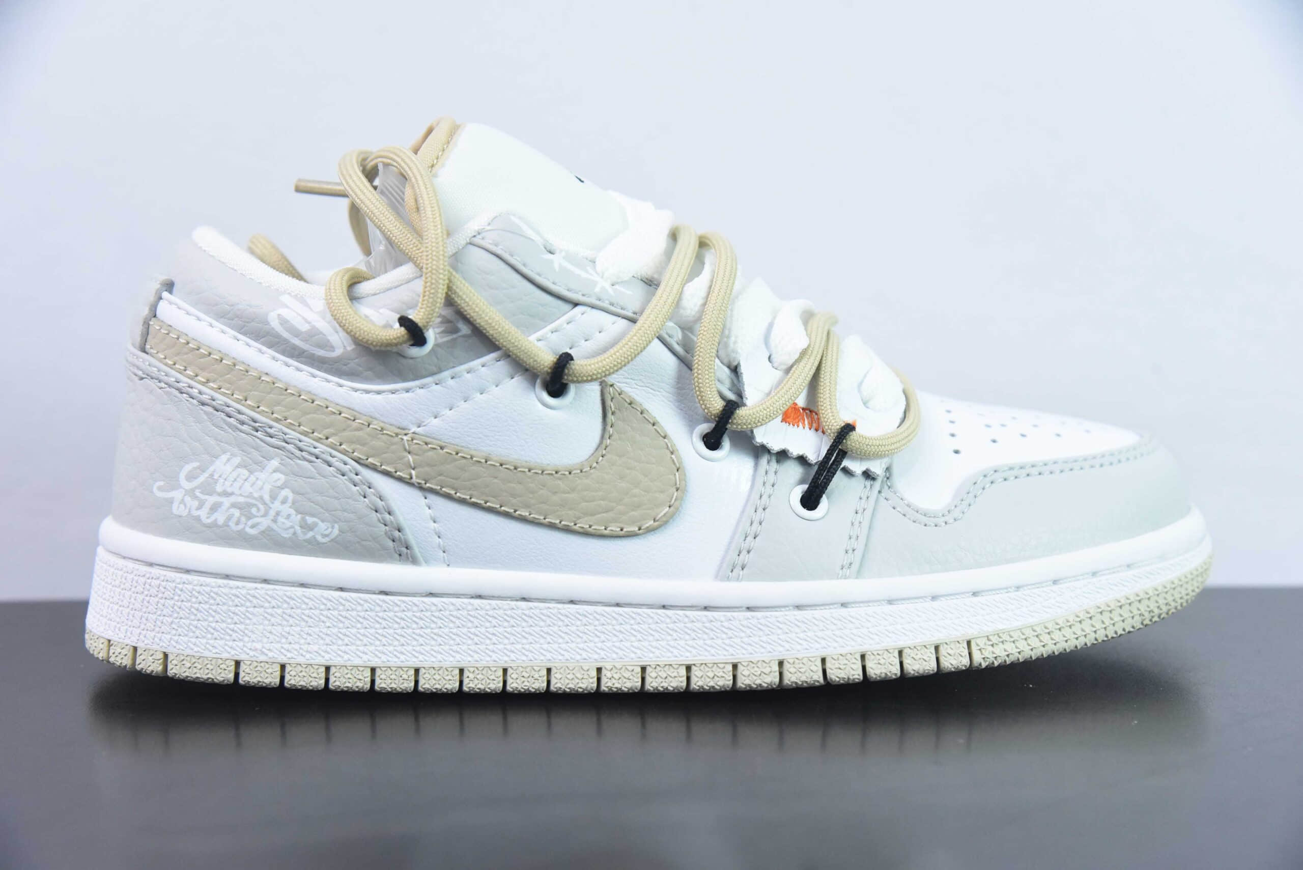 乔丹Air Jordan 1 Low AJ1灰白卡其鳄鱼绑绳低帮复古文化篮球鞋纯原版本 货号：FB7168-121