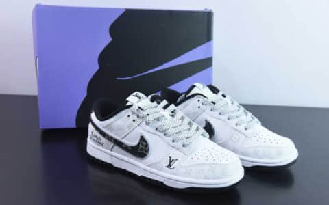 耐克Nike Louis Vuitton x Nike SB Dunk LowWhiteBlackLV Monogram皮革白黑LV印花扣篮系列低帮休闲运动滑板板鞋纯原版本 货号：DD1391-136