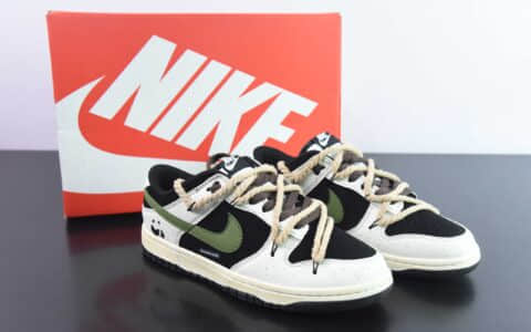 耐克Nike SB Dunk Low 黑绿熊猫定制款绑带SB低帮休闲滑板鞋纯原版本 货号：DD1391-100