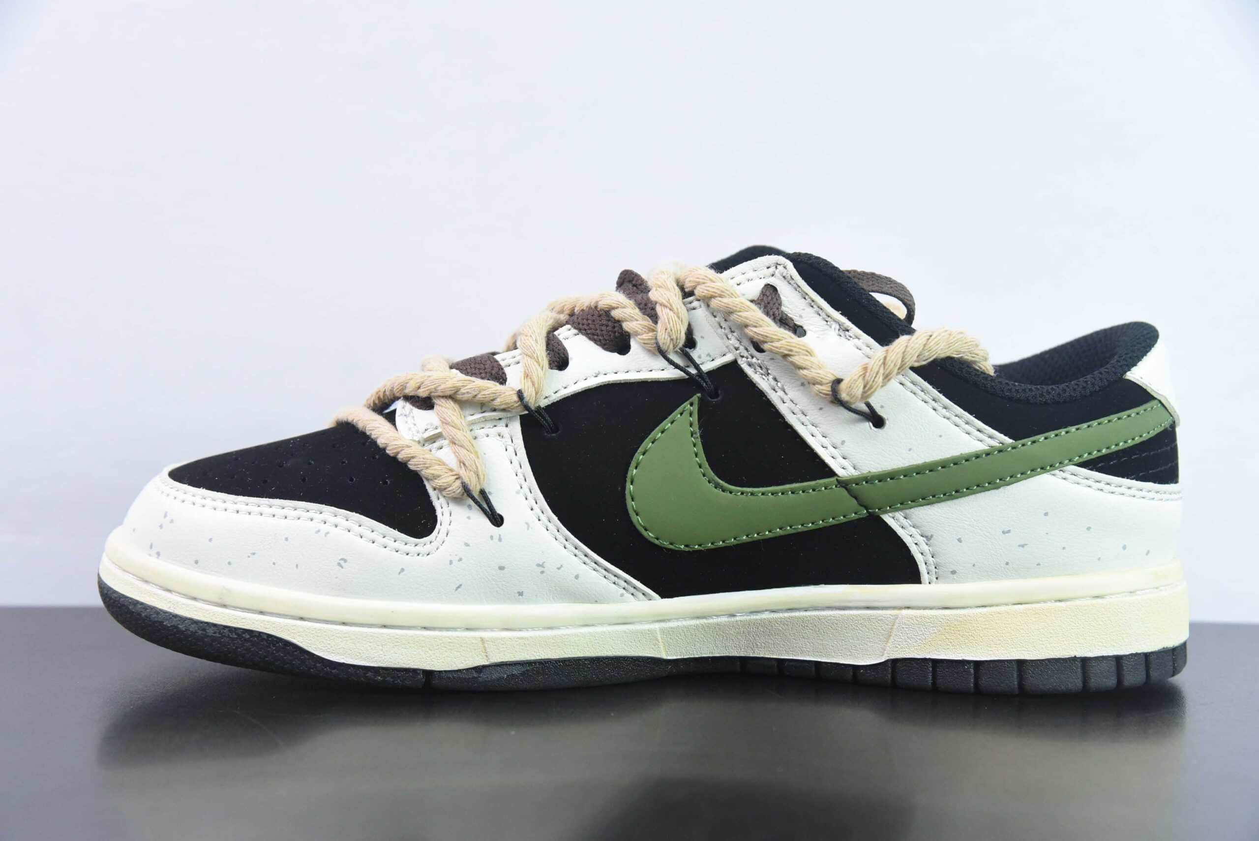 耐克Nike SB Dunk Low 黑绿熊猫定制款绑带SB低帮休闲滑板鞋纯原版本 货号：DD1391-100 