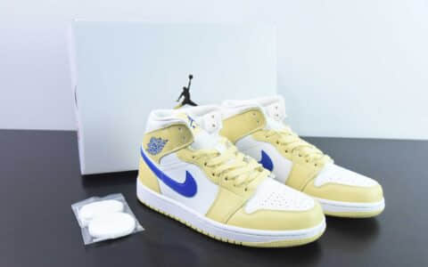 乔丹Air Jordan 1 Mid AJ1黄白蓝中帮运动篮球鞋纯原版本 货号：BQ6472-701