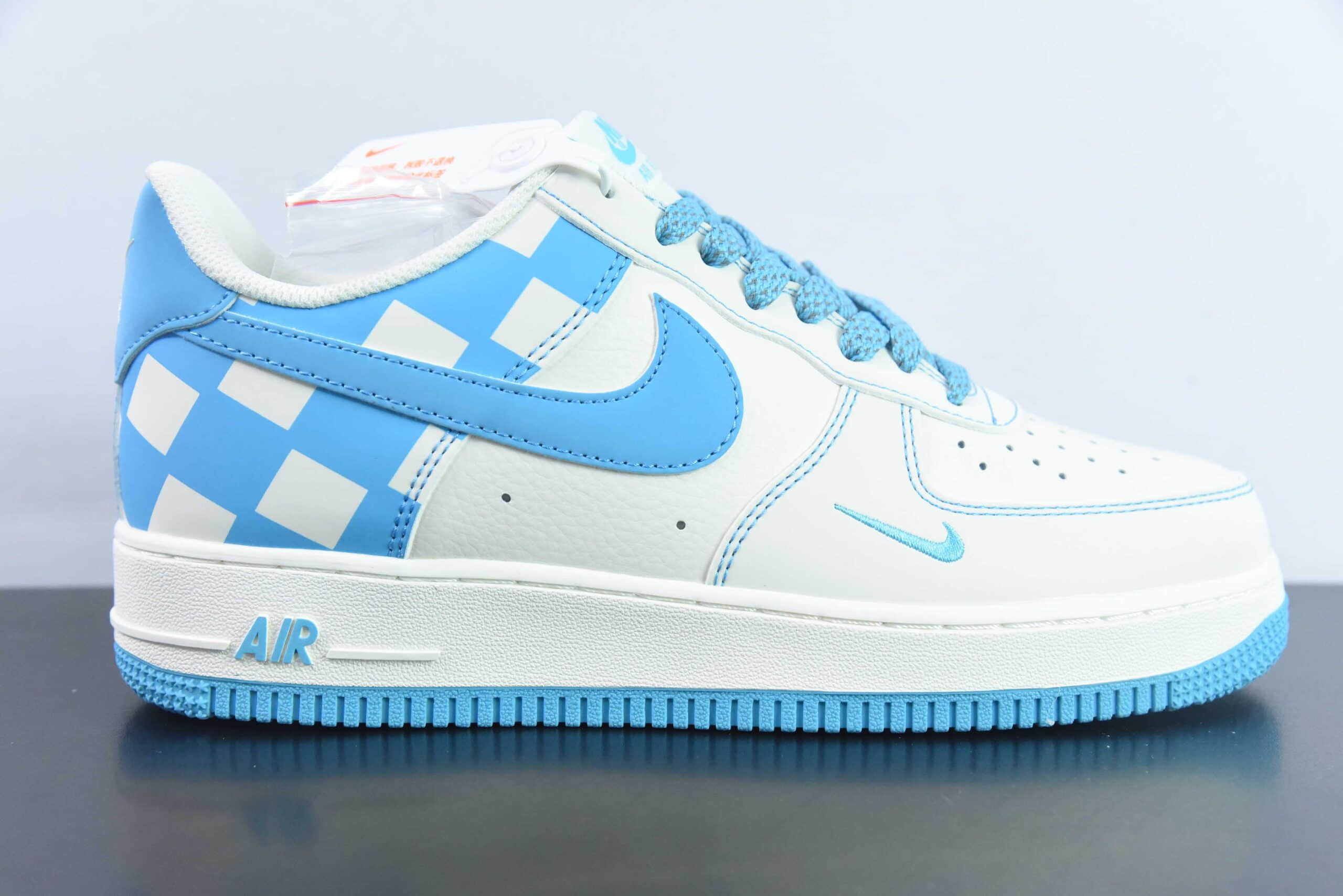 耐克Nike Air Force 1 AF1白蓝格子刺绣空军一号低帮休闲板鞋纯原版本 货号：GZ5688-022