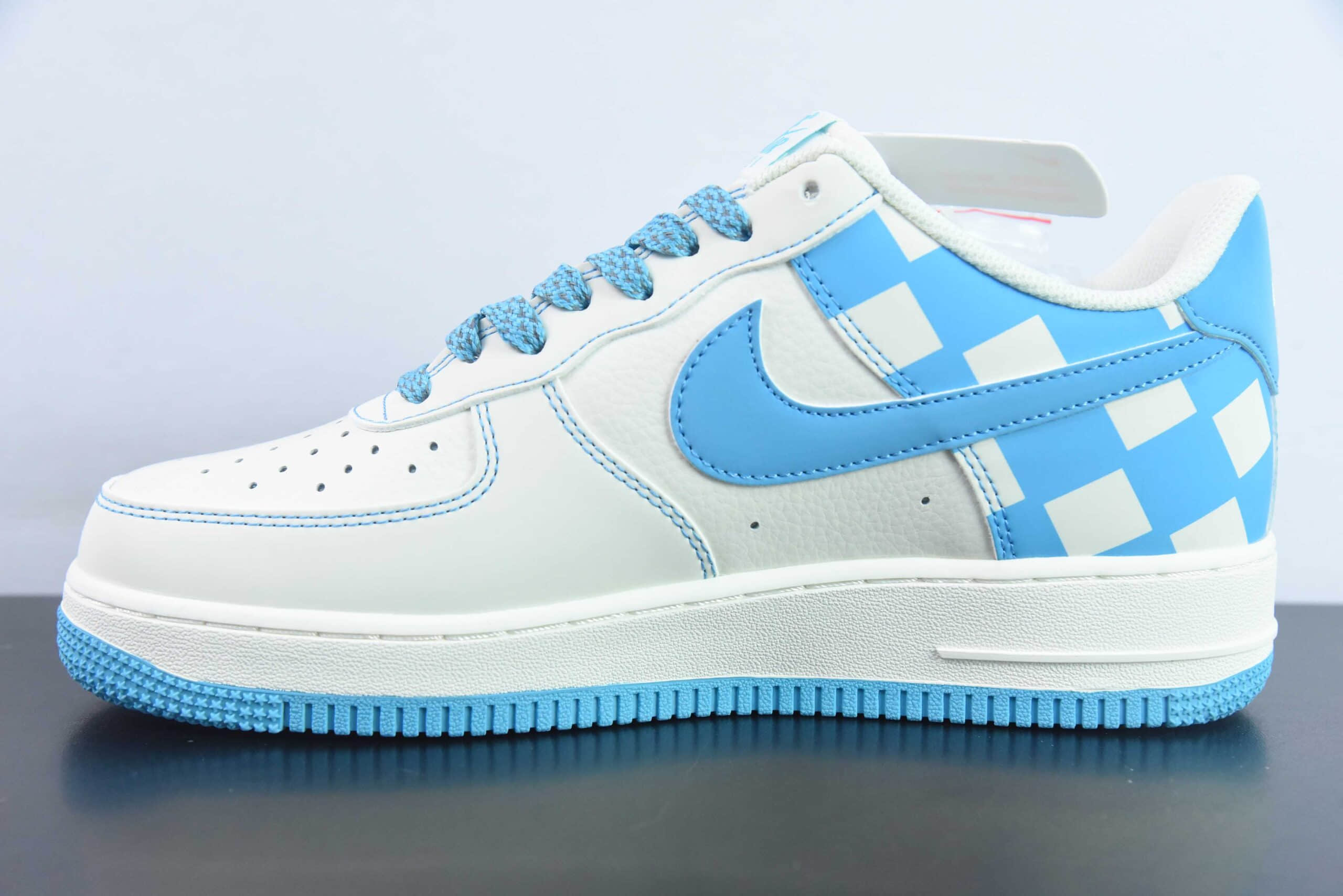 耐克Nike Air Force 1 AF1白蓝格子刺绣空军一号低帮休闲板鞋纯原版本 货号：GZ5688-022