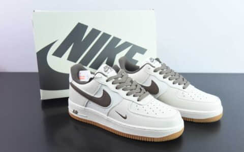 耐克Nike Air Force 1 AF1白米棕刺绣小勾空军一号低帮休闲板鞋纯原版本 货号：HD1689-106