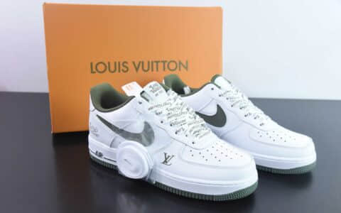 耐克Nike Air Force 1 AF1白绿 LV 印花空军一号低帮休闲板鞋纯原版本 货号：LV1898-835