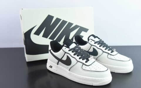 耐克Nike Air Force 1’07 Low 3M皮革米白黑镭射3M反光边空军一号经典低帮百搭休闲运动板鞋纯原版本 货号：UH8958-121