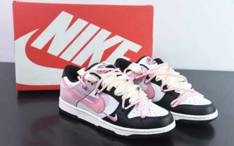 耐克Nike SB Dunk Low 反转黑白粉三勾解构抽绳鞋带SB低帮休闲滑板鞋纯原版本 货号：FD4623-155