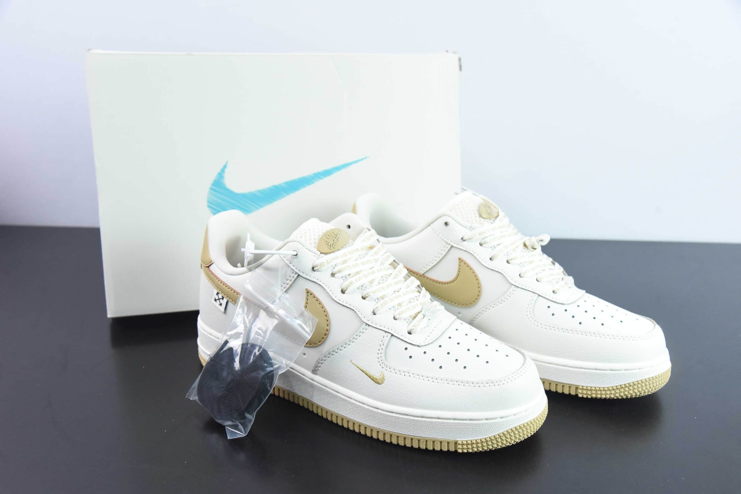 耐克NIke Air Force 1 '07 Low “OFF联名-米白卡其”空军一号低帮休闲板鞋纯原版本 货号：PF9055-772