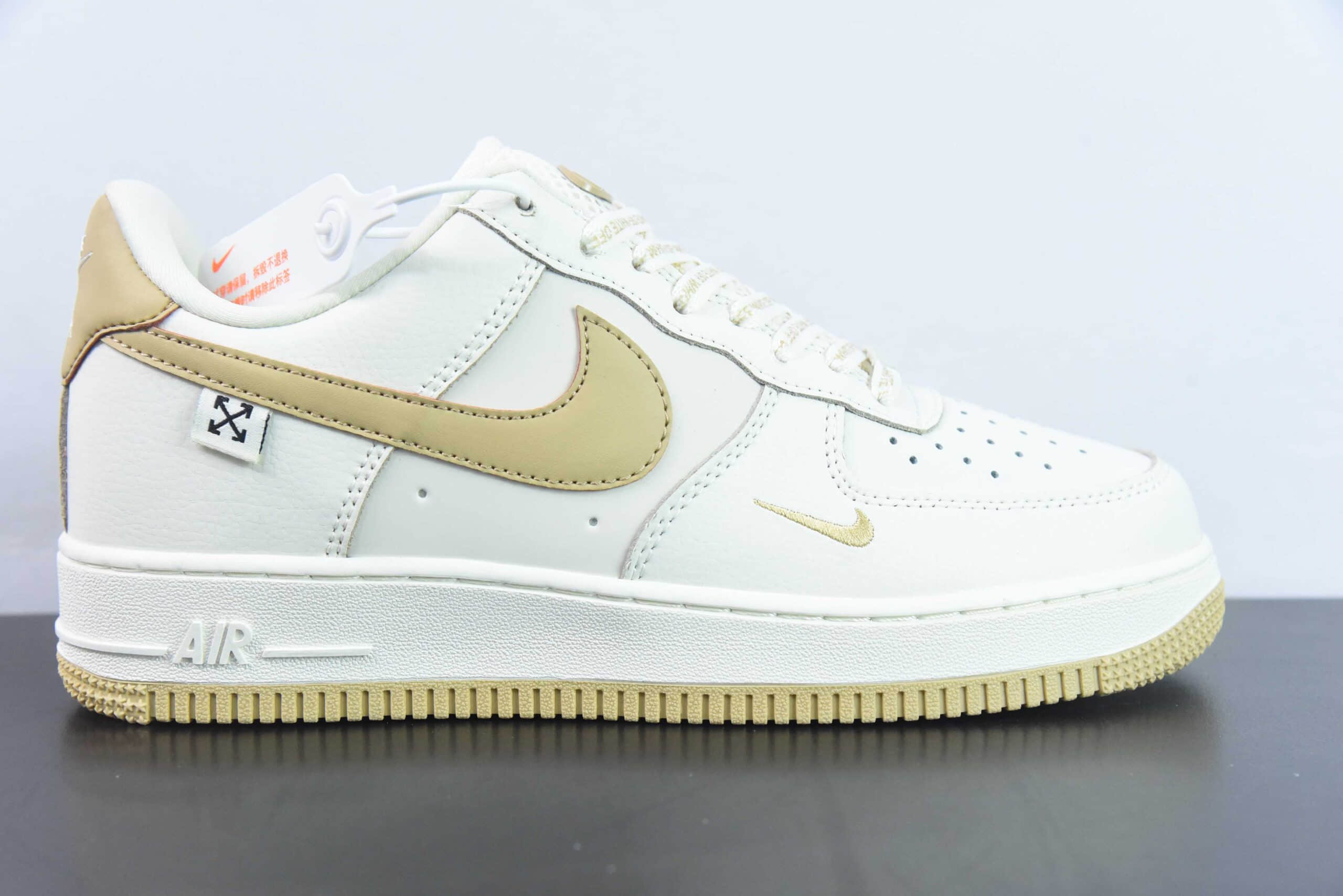 耐克NIke Air Force 1 '07 Low “OFF联名-米白卡其”空军一号低帮休闲板鞋纯原版本 货号：PF9055-772