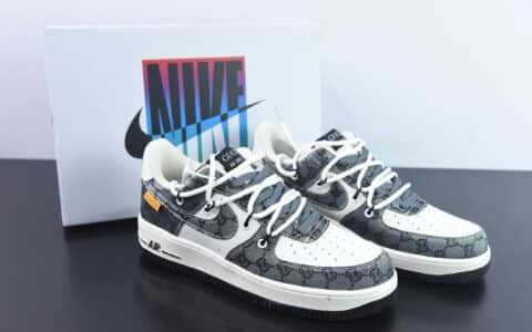 耐克Nike Air Force 1 AF1白黑牛仔古驰印花空军一号低帮休闲板鞋纯原版本 货号：BD7700-555