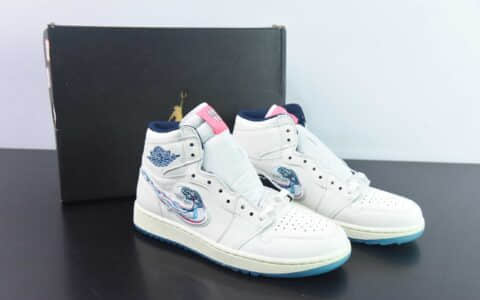 乔丹Air JordanMichelle Wie West x Air Jordan AJ1 High GolfPebble Beach 高尔夫联名白粉蓝高帮篮球鞋纯原版本 货号：FV3565-100