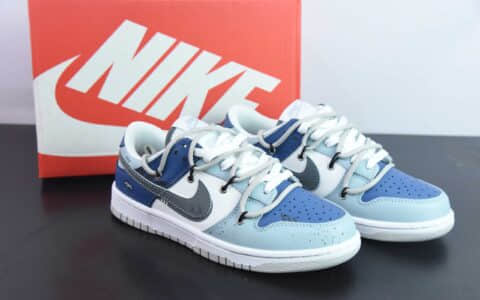 耐克Nike Dunk Low白灰蓝定制版解构绑带休闲板鞋纯原版本 货号：DV0831-101