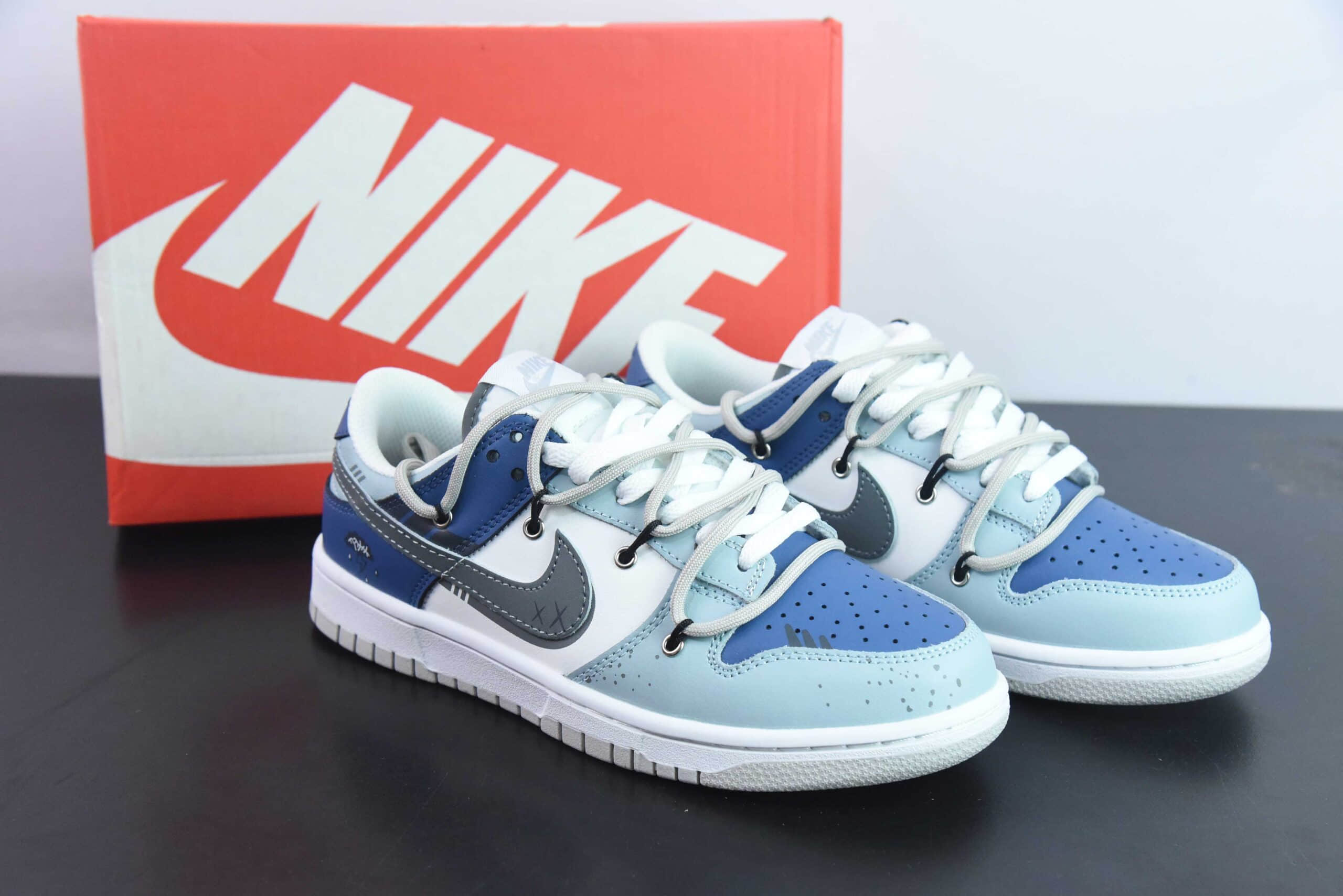 耐克Nike Dunk Low白灰蓝定制版解构绑带休闲板鞋纯原版本 货号：DV0831-101