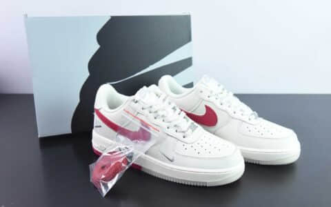 耐克Nike Air Force 107 UN联名白红刺绣小勾空军一号低帮休闲板鞋纯原版本 货号：BS9055-732