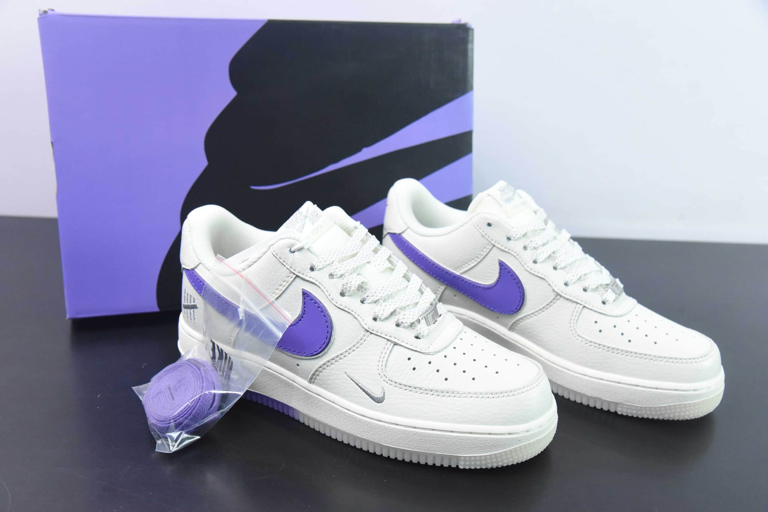 耐克Nike Air Force 1 '07 Low UN联名米白紫小勾空军一号低帮休闲板鞋纯原版本 货号： BS9055-733