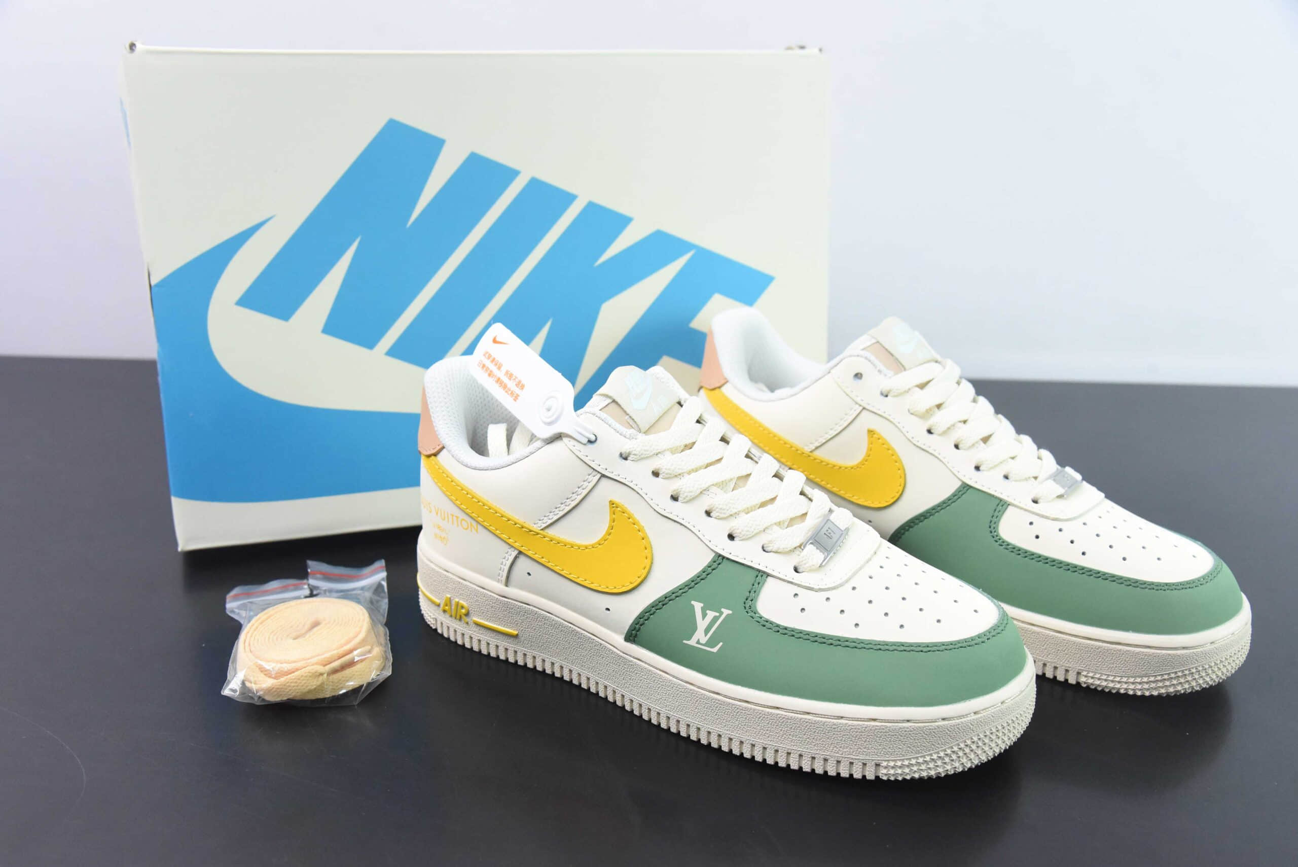 耐克NIke Air Force 1 '07 Low “LV联名米白青黄”空军一号低帮休闲板鞋纯原版本 货号：BS9055-828