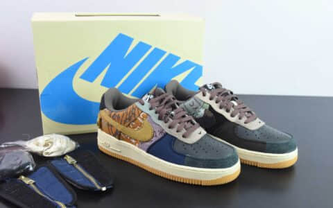 耐克Nike Travis Scott x Nk Air Force 1 LowTS联名款拉链鬼脸拼接空军一号低帮休闲板鞋纯原版本 货号：CN2405-900