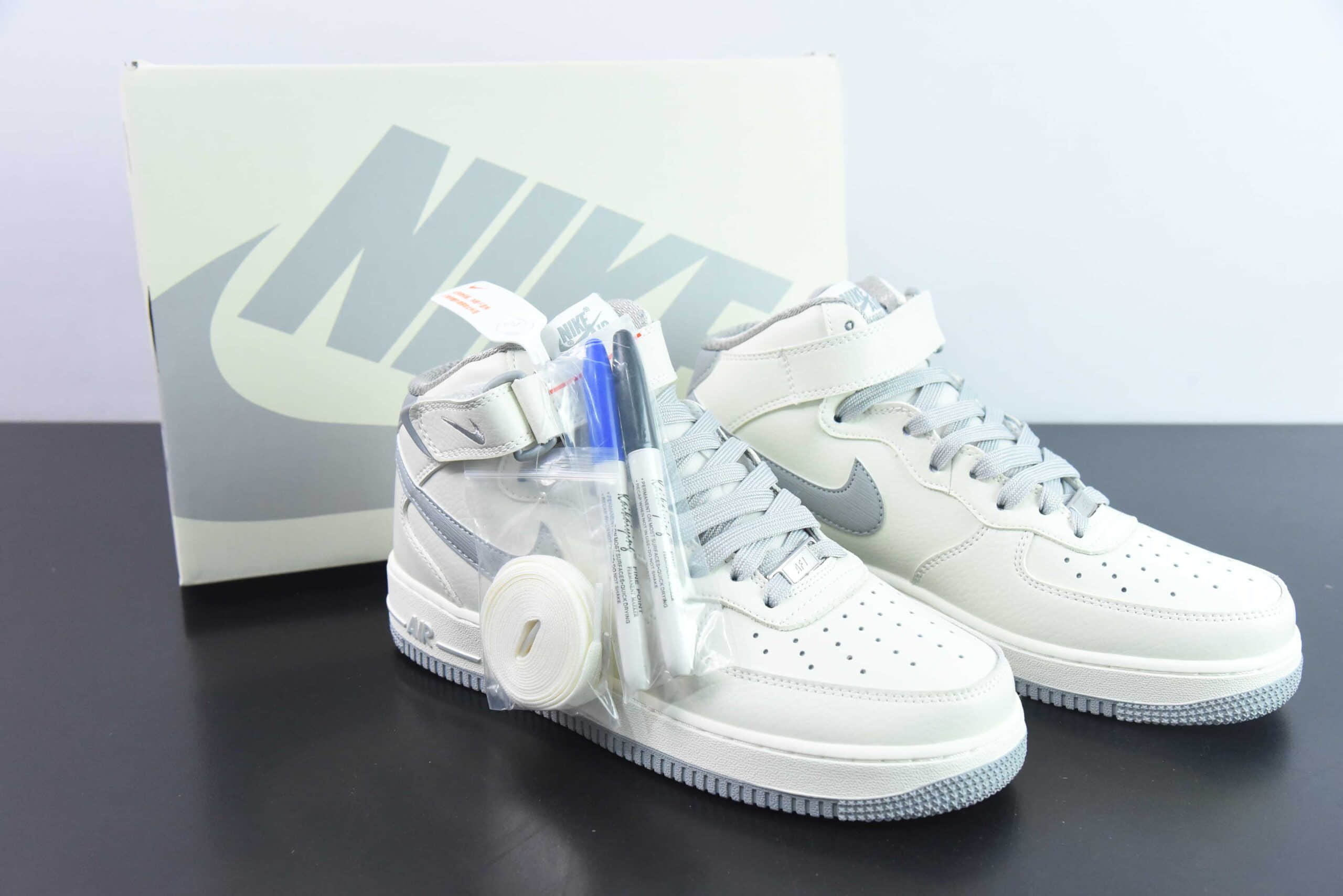 耐克Nike Air Force 1 Mid 马克笔白灰空军一号中帮休闲板鞋纯原版本 货号：PA0920-608 