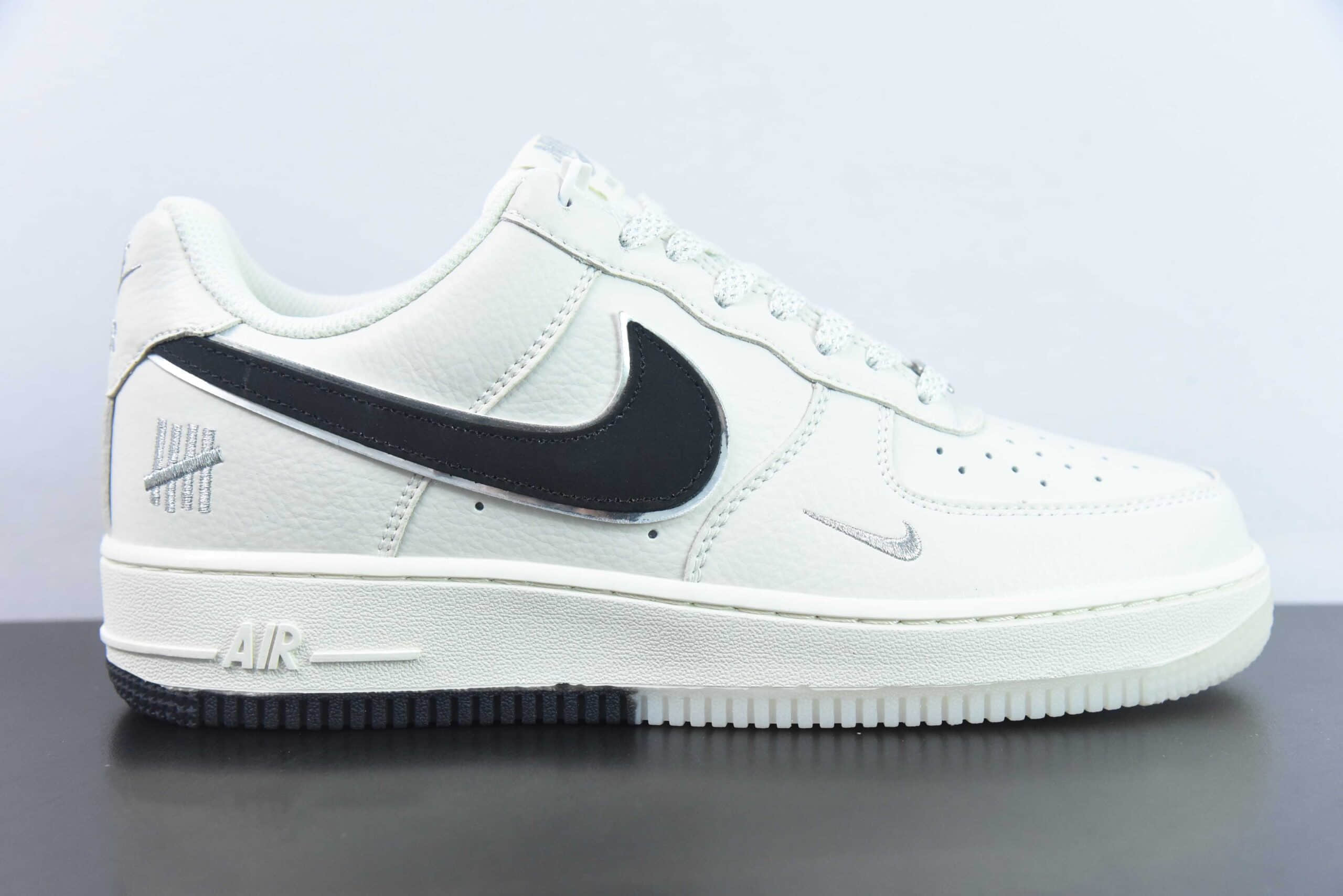 耐克Nike Air Force 1 AF1五道杠联名白黑银边刺绣空军一号低帮休闲板鞋纯原版本 货号：BS9055-737 