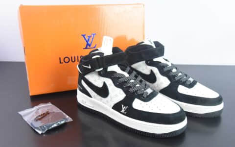 耐克Nike Air Force 1 Mid 07 x Louis Vuitton LV联名印花白黑中帮休闲板鞋纯原版本 货号：DV9988-100