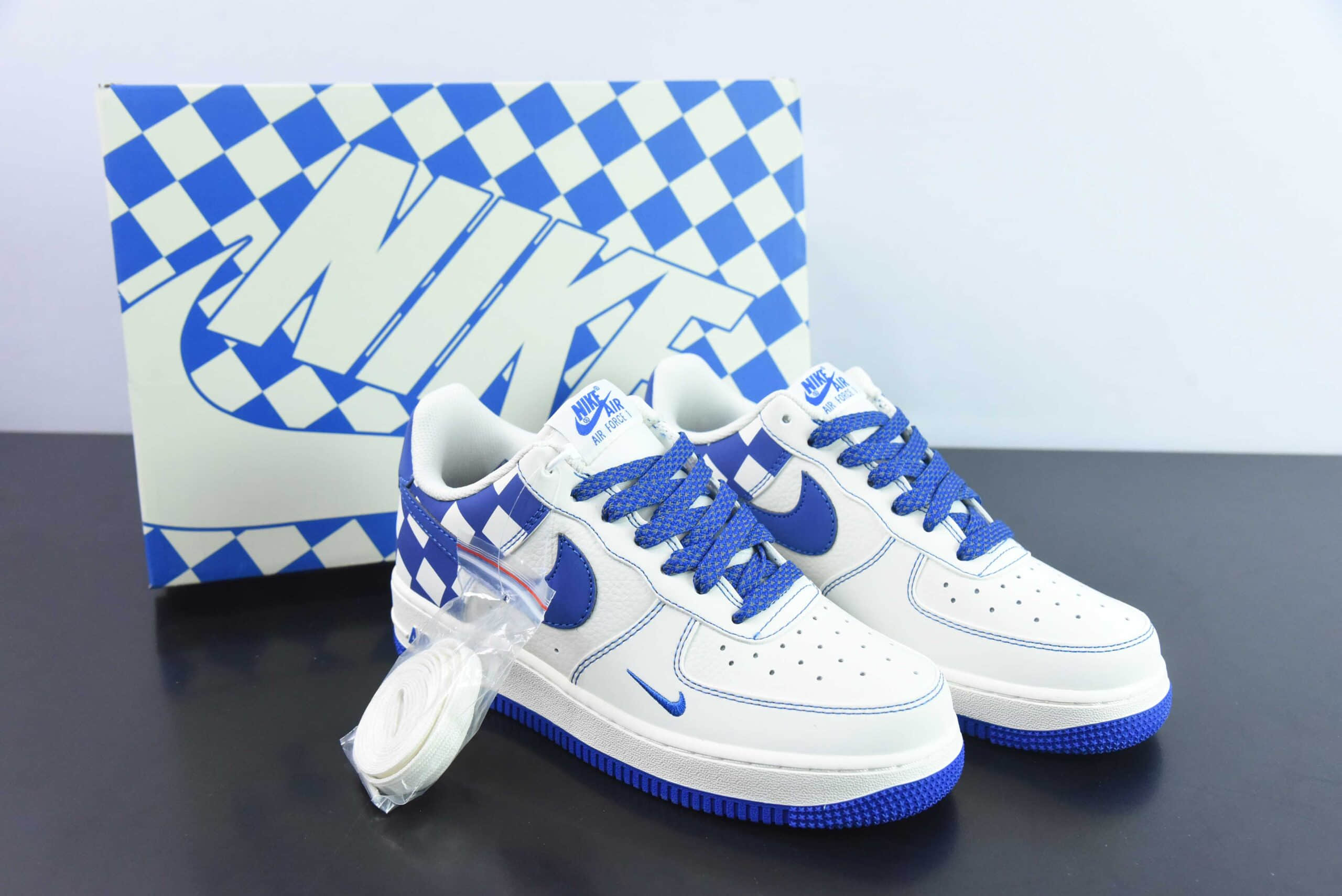 耐克Nike Air Force 1 Low 格子拼接白蓝空军一号低帮运动休闲板鞋纯原版本 货号：GZ5688-088