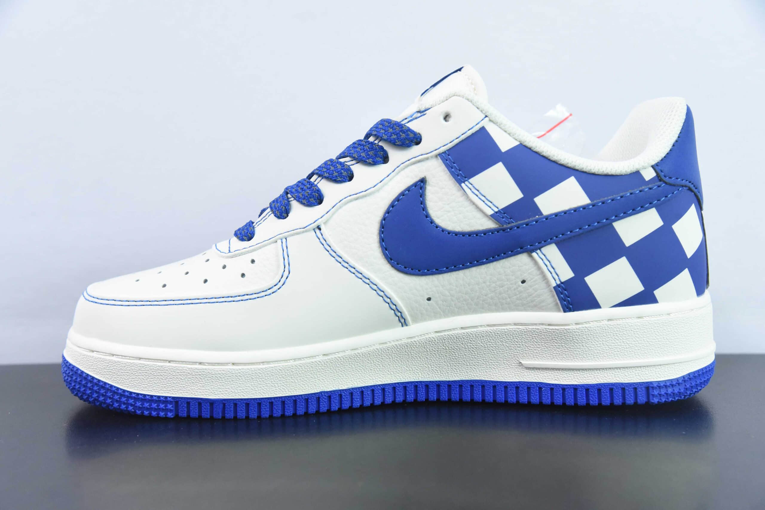 耐克Nike Air Force 1 Low 格子拼接白蓝空军一号低帮运动休闲板鞋纯原版本 货号：GZ5688-088