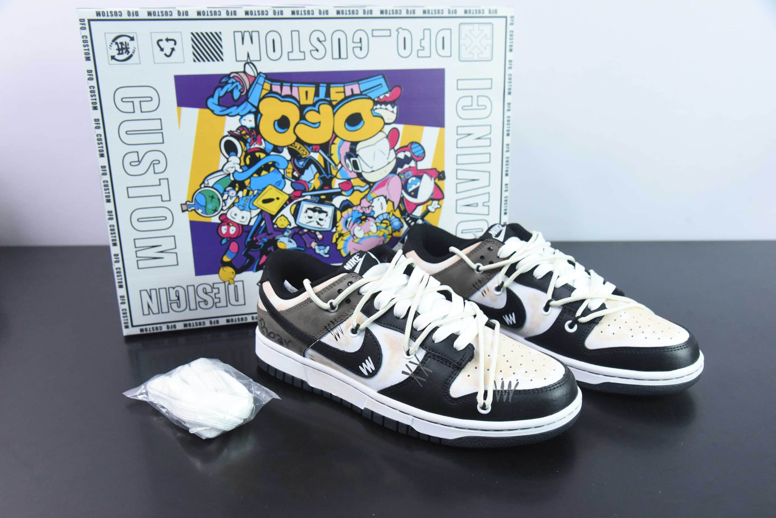 耐克Nike SB Dunk Low解构绑带布偶熊黑棕做旧涂鸦SB低帮休闲滑板鞋纯原版本 货号： DD1391-100