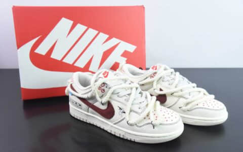 耐克Nike SB Dunk Low 绑带解构天使刺子绣帆布灰棕红SB低帮休闲滑板鞋纯原版本 货号：DV0834-100