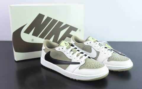 乔丹Air Jordan Travis Scott x Air Jordan AJ1 Low Golf Olive TS联名橄榄绿倒钩6.0高尔夫低帮文化篮球鞋纯原版本 货号：FZ3124-200