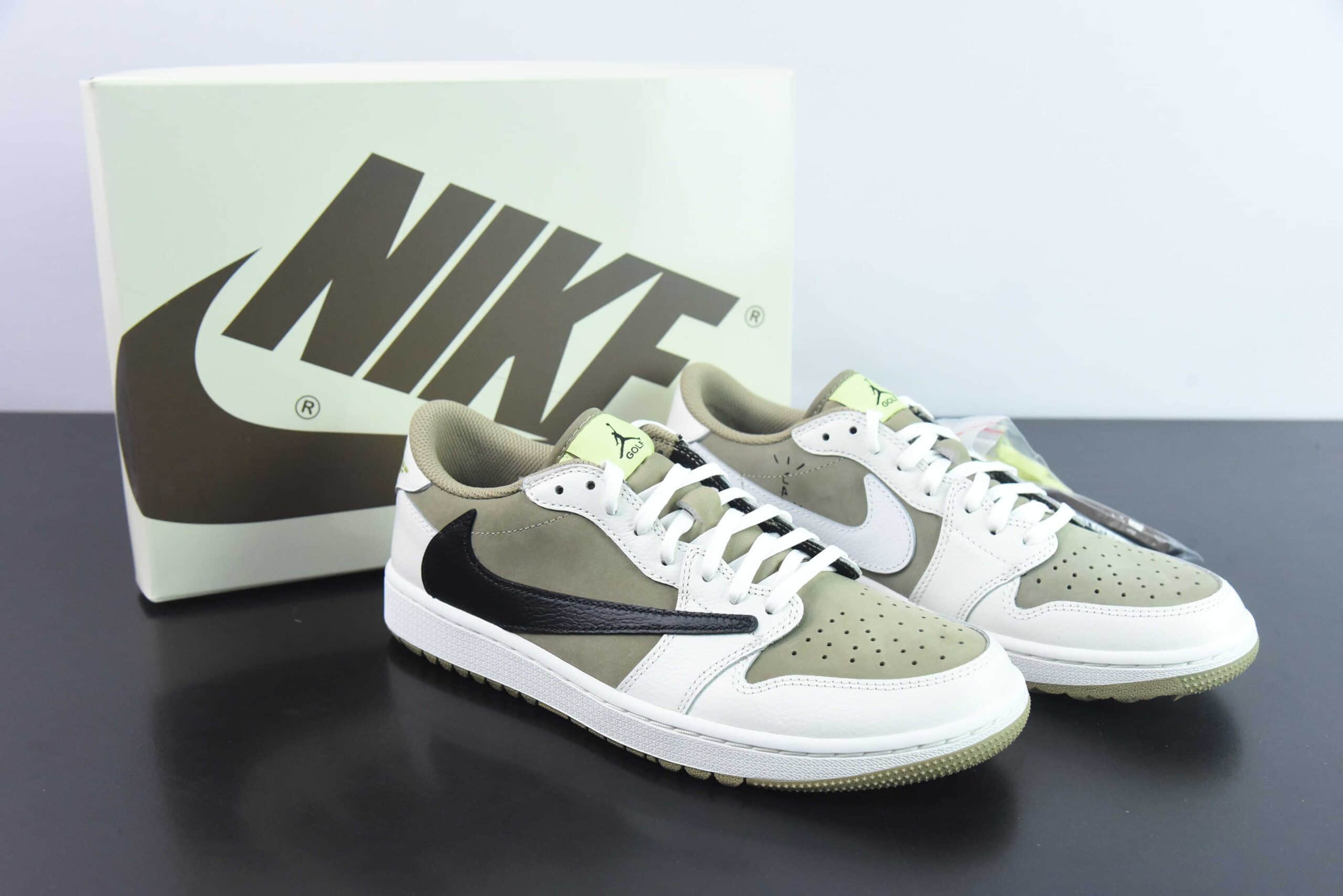 乔丹Air Jordan Travis Scott x Air Jordan AJ1 Low Golf Olive TS联名橄榄绿倒钩6.0高尔夫低帮文化篮球鞋纯原版本 货号：FZ3124-200