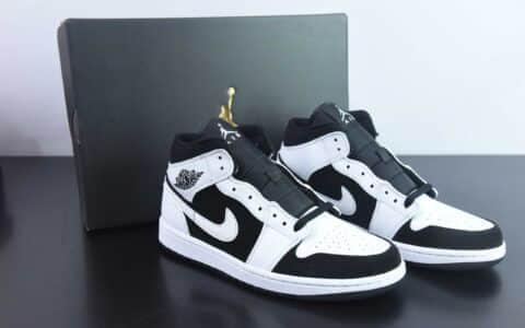 乔丹Air Jordan AJ1 Mid AJ1黑白熊猫中帮文化篮球鞋纯原版本 货号：554724-113