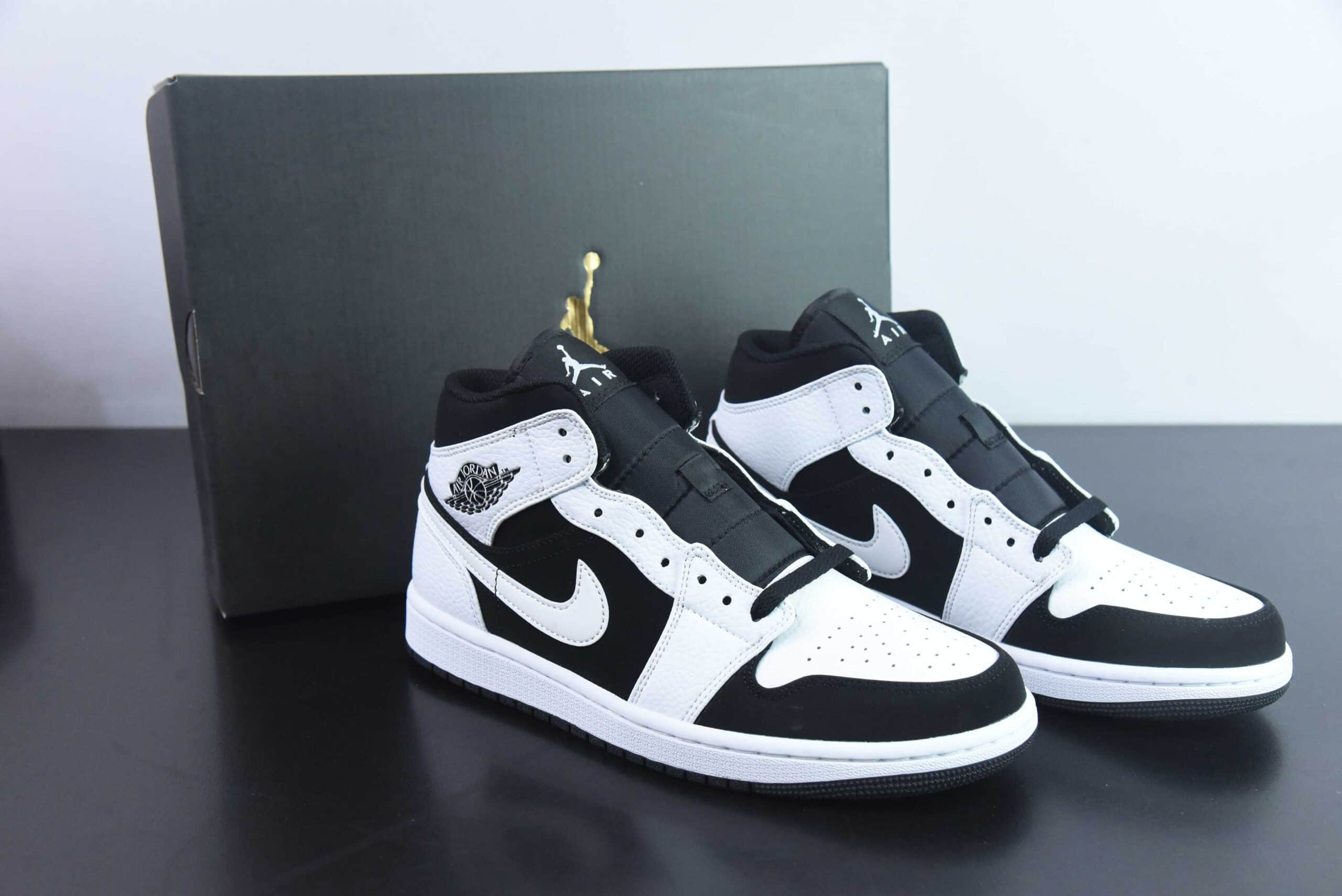 乔丹Air Jordan AJ1 Mid AJ1黑白熊猫中帮文化篮球鞋纯原版本 货号：554724-113