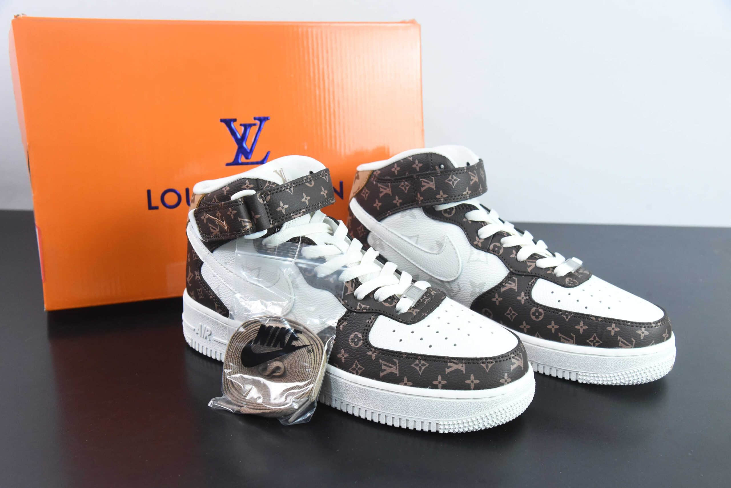 耐克Nike Air Force 1'07 Mid LV联名米白棕印花空军一号中帮休闲板鞋纯原版本 货号： DV0688-100