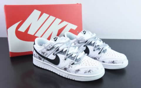 耐克Nike Dunk Low 中国风水墨丹青黑白灰达芬奇定制SB绑带低帮休闲板鞋纯原版本 货号：DD1503-109