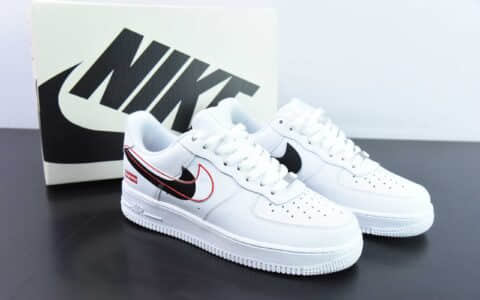 耐克Nike Air Force 1 AF1白黑红双钩SUP印花空军一号低帮休闲板鞋纯原版本 货号：CU9225-100