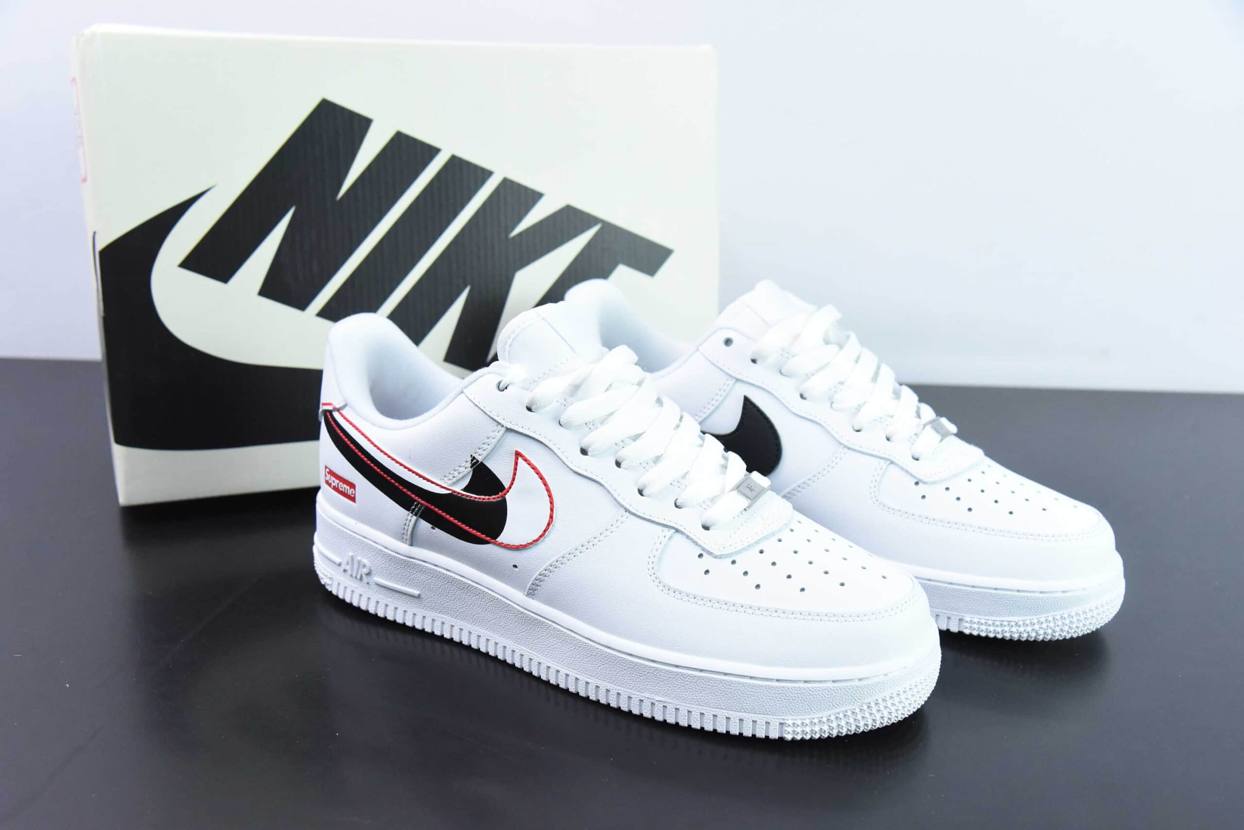 耐克Nike Air Force 1 AF1白黑红双钩SUP印花空军一号低帮休闲板鞋纯原版本 货号：CU9225-100