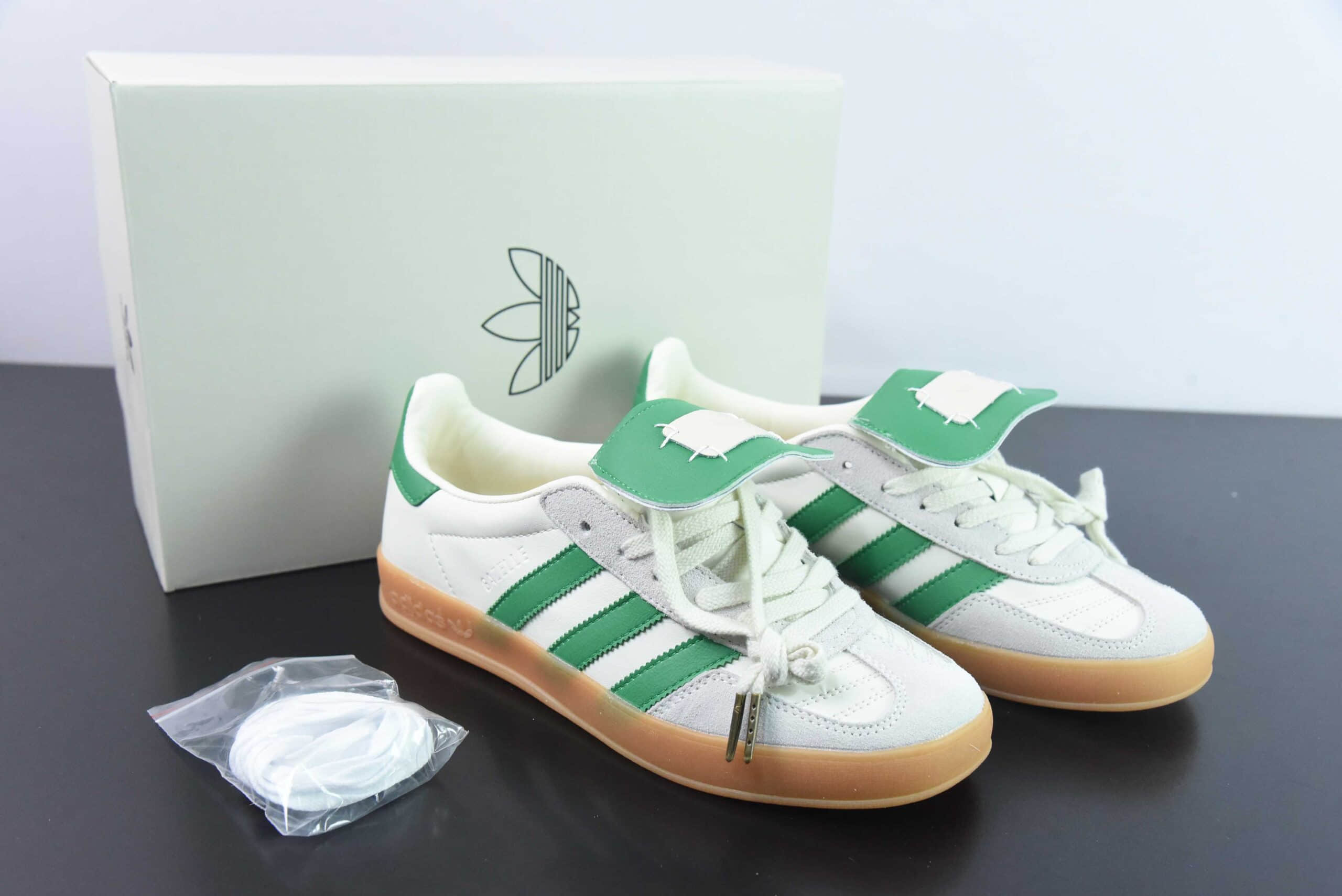 阿迪达斯Adidas GAZELLE INDOOR三叶草白绿生胶德训运动板鞋纯原版本 货号：ID3518