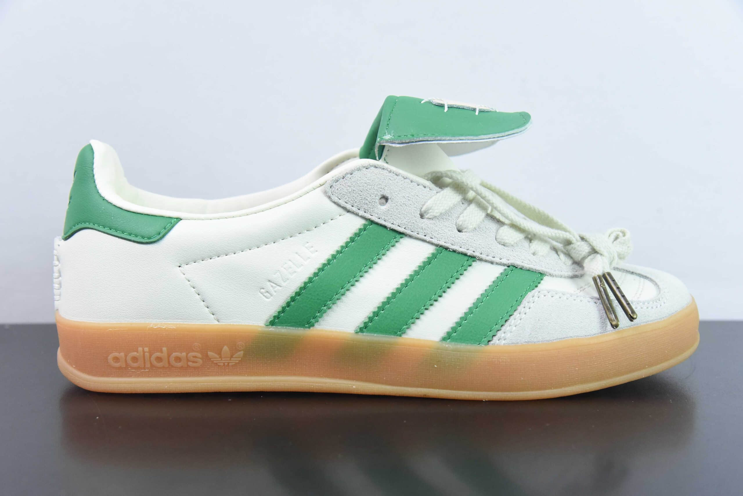 阿迪达斯Adidas GAZELLE INDOOR三叶草白绿生胶德训运动板鞋纯原版本 货号：ID3518