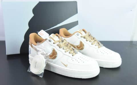 耐克Nike Air Force 1 Low 07 x BAPE联名款白棕迷彩勾空军一号低帮休闲板鞋纯原版本 货号：PF9055-762