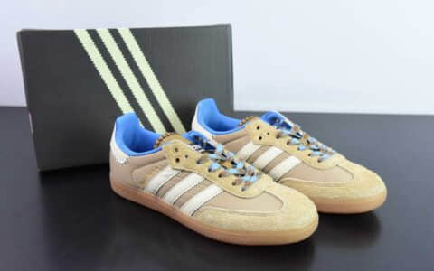 阿迪达斯Adidas Originals GAZELLE INDOOR x Wales Bonner 联名奶茶黄奶白蓝生胶底复古低帮休闲运动慢跑鞋纯原版本 货号：IH3261