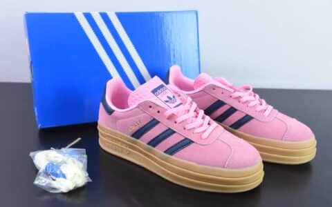 阿迪达斯Adidas Originals Gazelle Bold 羚羊松糕鞋樱花粉三层底低帮耐磨厚底增高板鞋纯原版本 货号：H06122